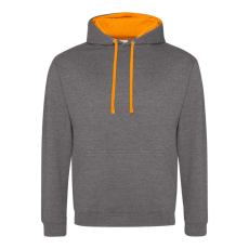 Just Hoods Uniszex kapucnis pulóver kontrasztos színű kapucni béléssel AWJH003, Charcoal/Orange Crush-S
