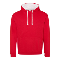 Just Hoods Uniszex kapucnis pulóver kontrasztos színű kapucni béléssel AWJH003, Fire Red/Arctic White-S