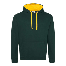 Just Hoods Uniszex kapucnis pulóver kontrasztos színű kapucni béléssel AWJH003, Forest Green/Gold-L