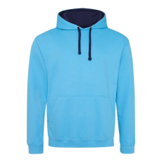 Just Hoods Uniszex kapucnis pulóver kontrasztos színű kapucni béléssel AWJH003, Hawaiian Blue/Oxford Navy-M