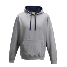 Just Hoods Uniszex kapucnis pulóver kontrasztos színű kapucni béléssel AWJH003, Heather Grey/French Navy-5XL
