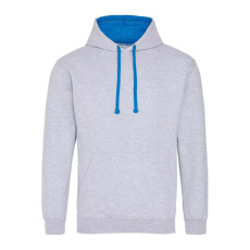 Just Hoods Uniszex kapucnis pulóver kontrasztos színű kapucni béléssel AWJH003, Heather Grey/Sapphire Blue-M