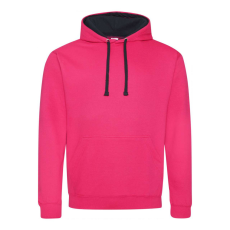 Just Hoods Uniszex kapucnis pulóver kontrasztos színű kapucni béléssel AWJH003, Hot Pink/French Navy-2XL