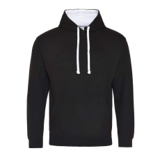 Just Hoods Uniszex kapucnis pulóver kontrasztos színű kapucni béléssel AWJH003, Jet Black/Arctic White-2XL