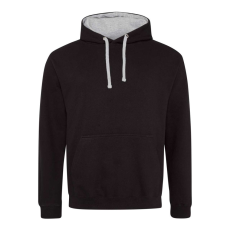 Just Hoods Uniszex kapucnis pulóver kontrasztos színű kapucni béléssel AWJH003, Jet Black/Heather Grey-4XL
