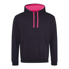 Just Hoods Uniszex kapucnis pulóver kontrasztos színű kapucni béléssel AWJH003, Jet Black/Hot Pink-M