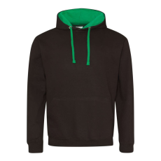 Just Hoods Uniszex kapucnis pulóver kontrasztos színű kapucni béléssel AWJH003, Jet Black/Kelly Green-M