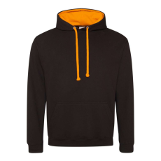 Just Hoods Uniszex kapucnis pulóver kontrasztos színű kapucni béléssel AWJH003, Jet Black/Orange Crush-S