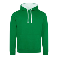 Just Hoods Uniszex kapucnis pulóver kontrasztos színű kapucni béléssel AWJH003, Kelly Green/Arctic White-XS