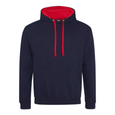Just Hoods Uniszex kapucnis pulóver kontrasztos színű kapucni béléssel AWJH003, New French Navy/Fire Red-XS