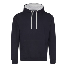 Just Hoods Uniszex kapucnis pulóver kontrasztos színű kapucni béléssel AWJH003, New French Navy/Heather Grey-M