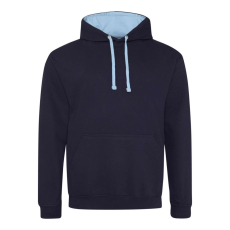 Just Hoods Uniszex kapucnis pulóver kontrasztos színű kapucni béléssel AWJH003, New French Navy/Sky Blue-M