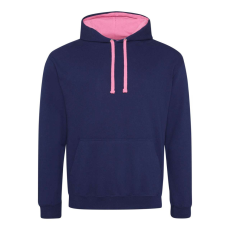 Just Hoods Uniszex kapucnis pulóver kontrasztos színű kapucni béléssel AWJH003, Oxford Navy/Candyfloss Pink-XL