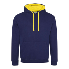 Just Hoods Uniszex kapucnis pulóver kontrasztos színű kapucni béléssel AWJH003, Oxford Navy/Sun Yellow-L