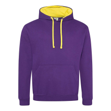 Just Hoods Uniszex kapucnis pulóver kontrasztos színű kapucni béléssel AWJH003, Purple/Sun Yellow-S