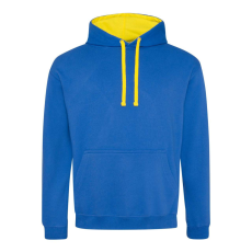 Just Hoods Uniszex kapucnis pulóver kontrasztos színű kapucni béléssel AWJH003, Royal Blue/Sun Yellow-L