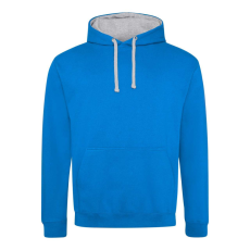 Just Hoods Uniszex kapucnis pulóver kontrasztos színű kapucni béléssel AWJH003, Sapphire Blue/Heather Grey-XS