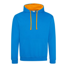 Just Hoods Uniszex kapucnis pulóver kontrasztos színű kapucni béléssel AWJH003, Sapphire Blue/Orange Crush-S