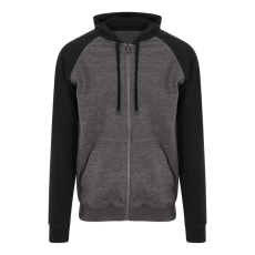 Just Hoods Uniszex kétszínű kapucnis cipzáros pulóver AWJH063, Charcoal Grey/Jet Black-2XL