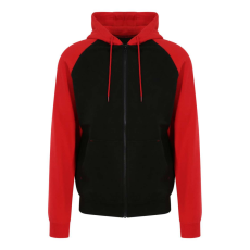 Just Hoods Uniszex kétszínű kapucnis cipzáros pulóver AWJH063, Jet Black/Fire Red-M