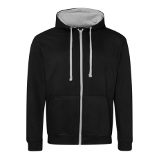 Just Hoods Uniszex pulóver kontrasztos színű cipzárral kapucnival AWJH053, Heather Grey/French Navy-S