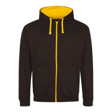 Just Hoods Uniszex pulóver kontrasztos színű cipzárral kapucnival AWJH053, Jet Black/Gold-M férfi pulóver, kardigán