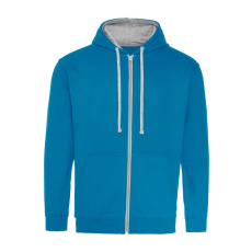 Just Hoods Uniszex pulóver kontrasztos színű cipzárral kapucnival AWJH053, Sapphire Blue/Heather Grey-S
