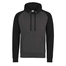 Just Hoods Uniszex raglános kétszínű kapucnis pulóver AWJH009, Charcoal Grey/Jet Black-L férfi pulóver, kardigán