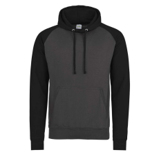 Just Hoods Uniszex raglános kétszínű kapucnis pulóver AWJH009, Charcoal Grey/Jet Black-M