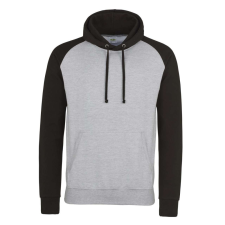 Just Hoods Uniszex raglános kétszínű kapucnis pulóver AWJH009, Heather Grey/Jet Black-S férfi pulóver, kardigán