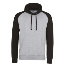 Just Hoods Uniszex raglános kétszínű kapucnis pulóver AWJH009, Heather Grey/Jet Black-XL férfi pulóver, kardigán