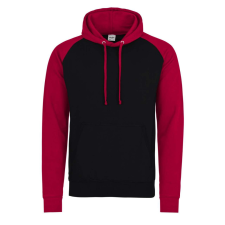 Just Hoods Uniszex raglános kétszínű kapucnis pulóver AWJH009, Jet Black/Fire Red-2XL férfi pulóver, kardigán