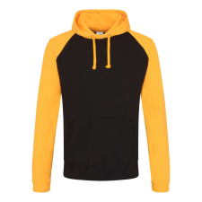 Just Hoods Uniszex raglános kétszínű kapucnis pulóver AWJH009, Jet Black/Gold-L férfi pulóver, kardigán
