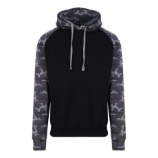 Just Hoods Uniszex raglános kétszínű kapucnis pulóver AWJH009, Solid Black/Black Camo-M