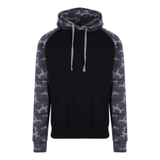 Just Hoods Uniszex raglános kétszínű kapucnis pulóver AWJH009, Solid Black/Black Camo-XL férfi pulóver, kardigán