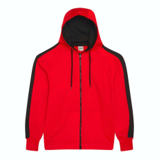 Just Hoods Uniszex sport kapucnis cipzáros pulóver kontrasztos betéttel AWJH066, Fire Red/Jet Black-XL
