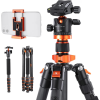 K-F CONCEPT D255C4+BH-28L karbon állvány + monopod + telefon adapter fekete-narancssárga