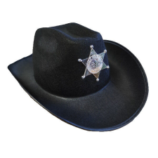 Kalap, textil, sheriff, fekete, csillaggal jelmez