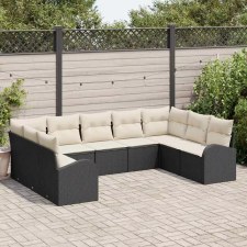 Kanapé Szett párnával 9 pcs Fekete Poly Rattan kerti bútor