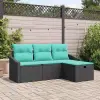  Kanapé Szett párnával tárolóval 4 pcs Fekete Poli rattan