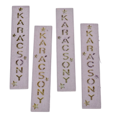  Karácsony feliratos biléta lilaezüst 10cm 4db-os dekorációs kellék