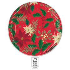 Karácsony Holly Poinsettia, Karácsony papírtányér 8 db-os 23 cm FSC party kellék