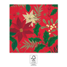 Karácsony Holly Poinsettia, Karácsony szalvéta 20 db-os, 33x33 cm FSC party kellék