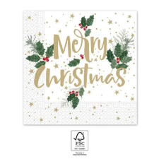 Karácsony i Holly Merry szalvéta 20 db-os 33x33 cm FSC party kellék