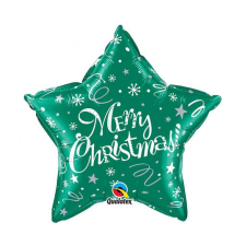 Karácsony Merry Christmas Green Star, Karácsonyi fólia lufi 51 cm party kellék