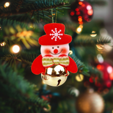  Karácsonyfadísz - Hóember csengettyűvel - 11 x 10 cm karácsonyfadísz