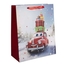  Karácsonyi ajándéktasak - 32x26 cm - ajándékot szállító autó ajándéktasak
