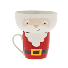 Karácsonyi bögre, bögre tál készlettel, Mikulás modell, porcelán, 370 ml bögrék, csészék