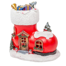  Karácsonyi csizma ház poly LED-es M12cm dekorációs kellék