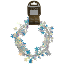  Karácsonyi dekor csillagos girland műanyagból irizáló 270 cm fehér karácsonyi dekoráció